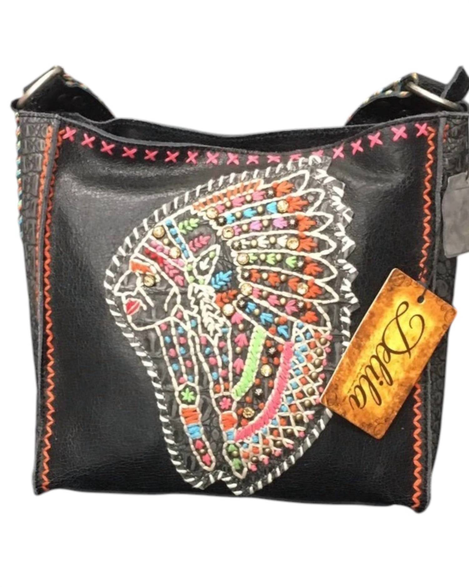 

Montana West Женская мини-сумка Delila из натуральной кожи с ручной вышивкой, черная