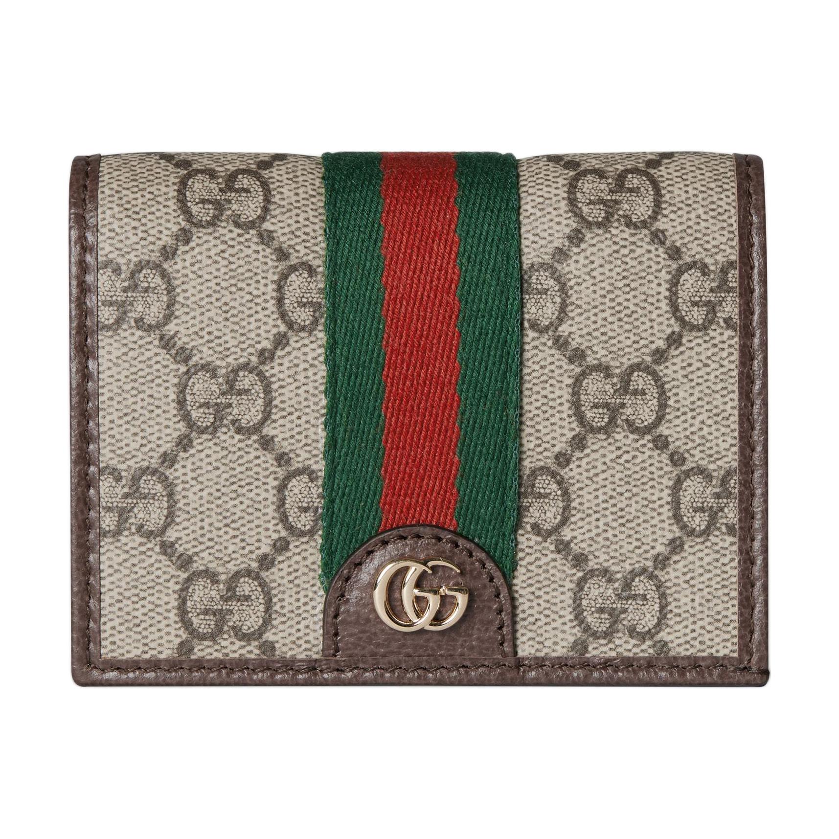 

GUCCI Кожаный кошелек Ophidia с отделкой трубами женский бежевый и коричневый