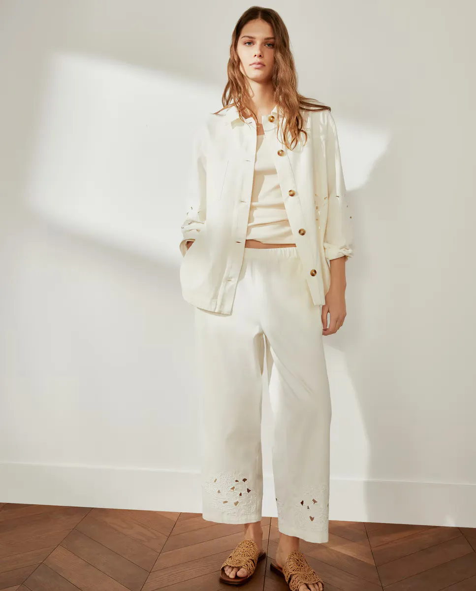 

Широкие брюки с вышивкой и выкройкой Southern Cotton, цвет Blanco roto