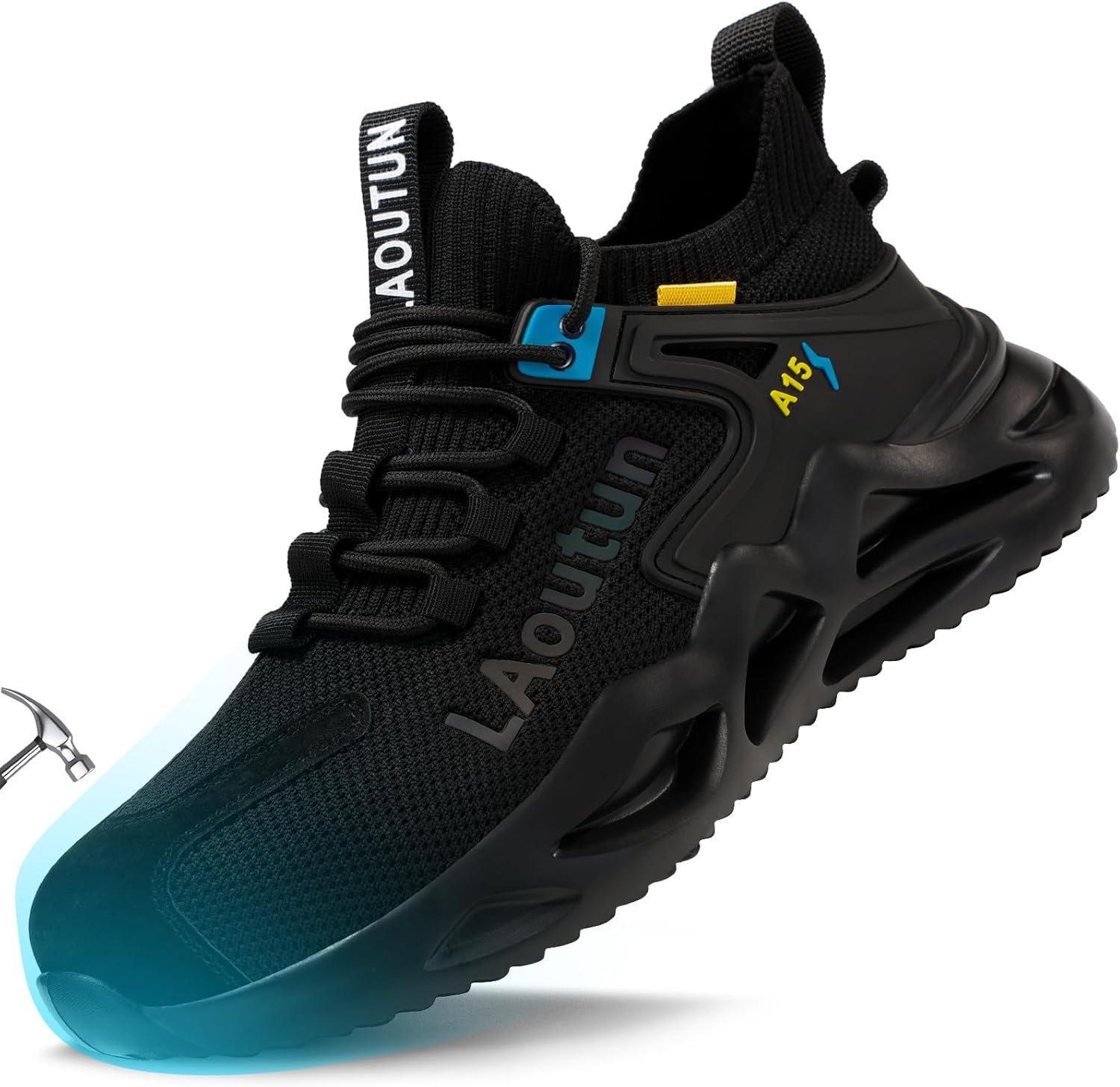 

Мужские ботинки LAoutun с металлическим носком, безопасные кроссовки, комфортные, легкие, стойкие к проколам, без шнурков, неразрушимые строительные ботинки, черный