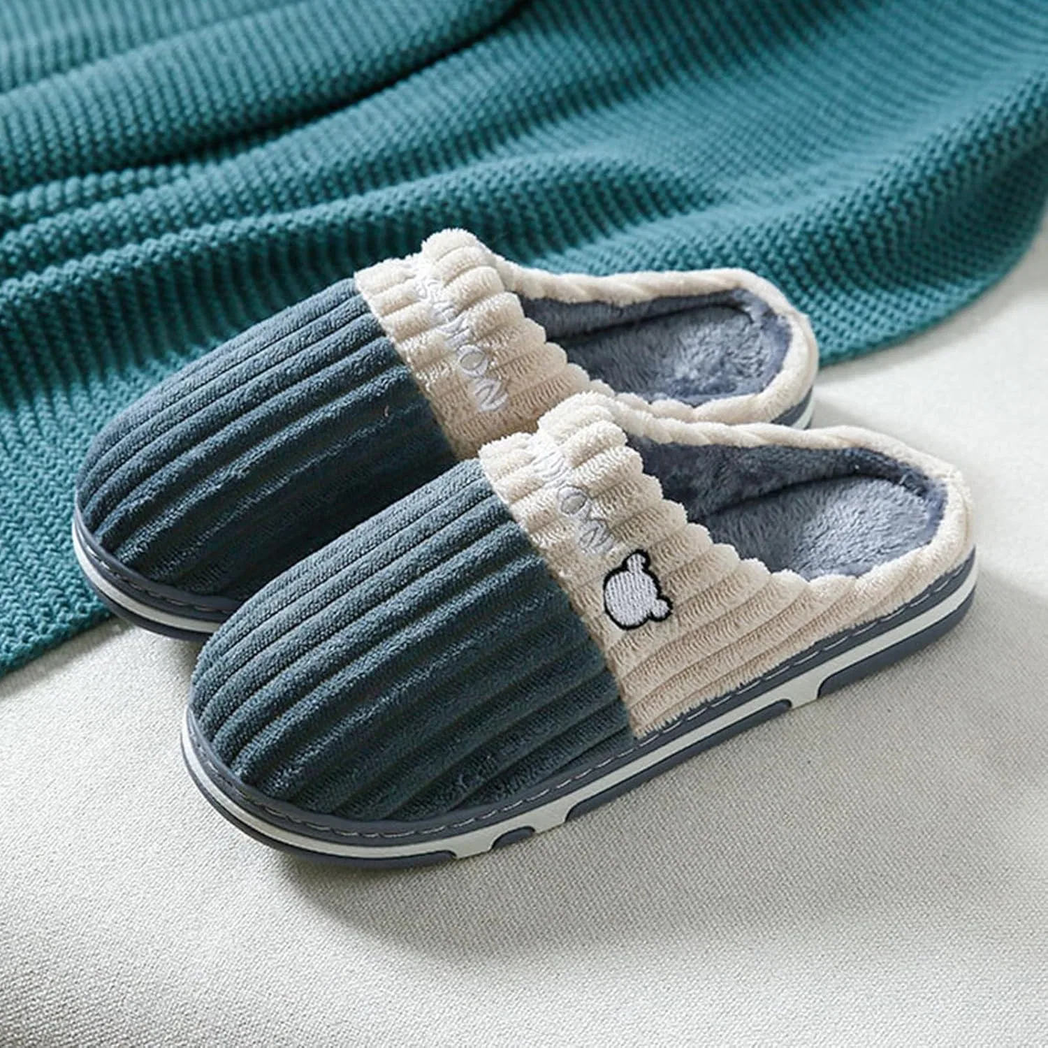 Generisch Pantoffeln Damen Geschlossen, Hausschuhe Herren Warm Winter, Frühling Winter Indoor Rutschfeste Warme Plüsch Baumwollpantoffeln Einfarbig Hausschuhe Gästepantoffeln Waschbar Тапочки, Grau — фото 3
