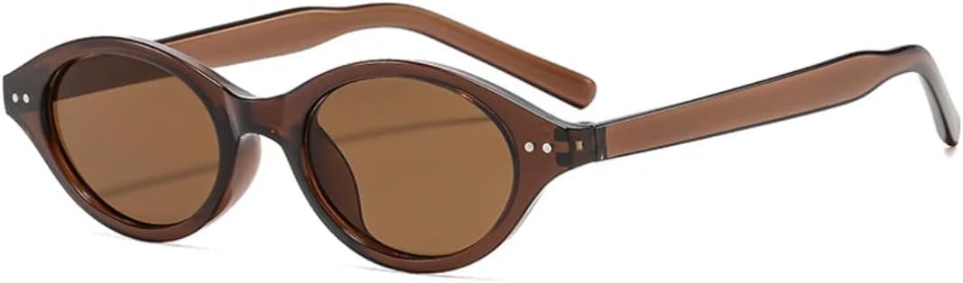 

Винтажные овальные женские солнцезащитные очки в маленькой оправе с роскошными заклепками, мужские очки для активного отдыха, спорта и вождения, защита от УФ-излучения UV400 TVTBBVV, Brown Brown