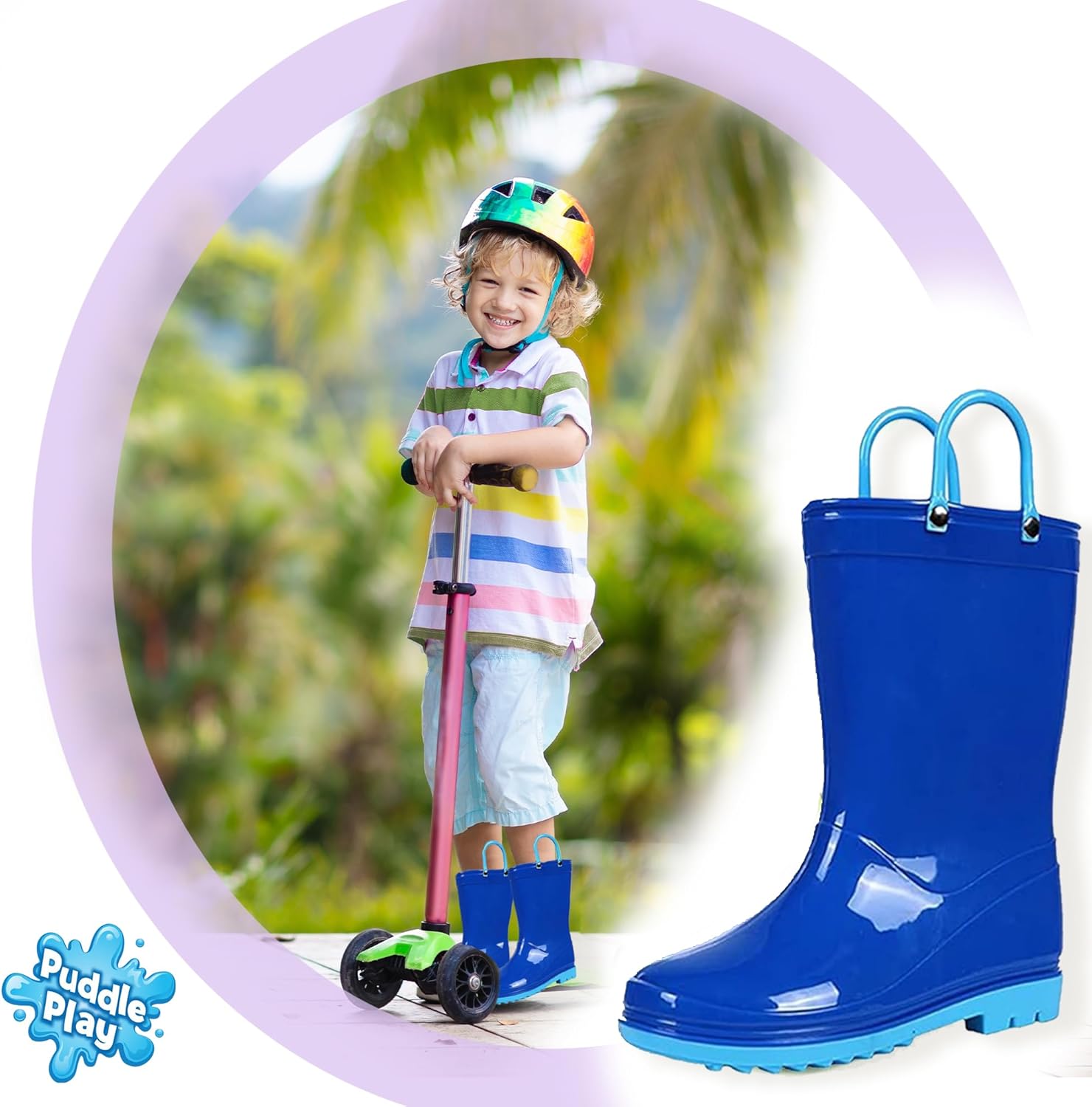 Водонепроницаемые ПВХ сандалии Puddle Play для малышей и детей с ручками для легкого надевания - легкие противоскользящие сапоги для мальчиков и девочек, светло-синий — фото 2