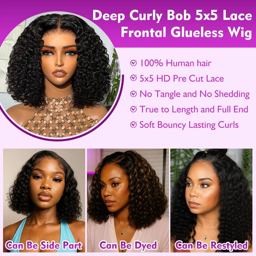 Женский парик «Deep Curly Bob» из натуральных волос Wenyan, (Natural Color 1B#) — фото 4