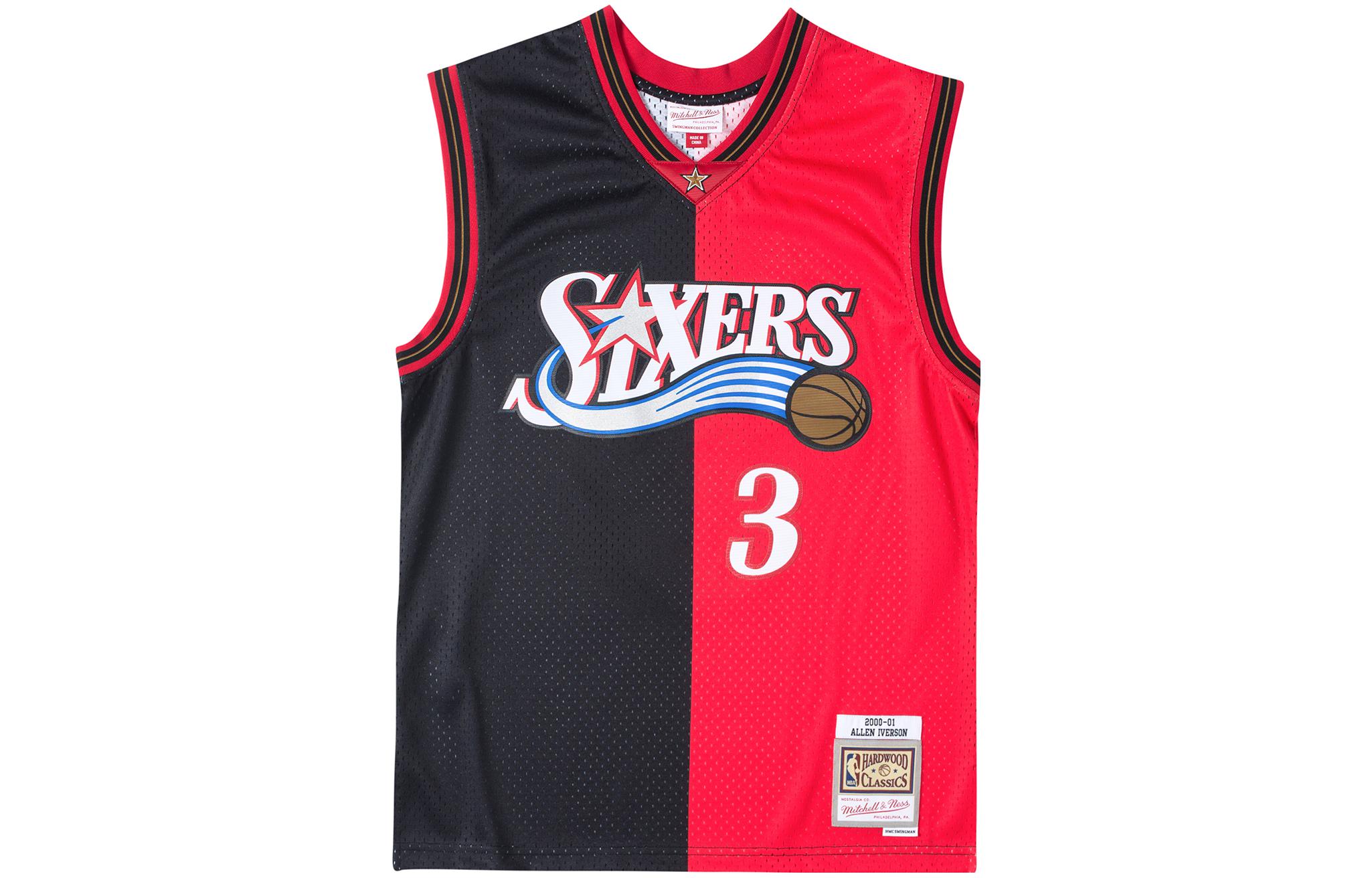

Mitchell & Ness X NBA Philadelphia 76ers 2000 Allen Iverson Split Swingman Топ Mitchell Ness, Красный Черный