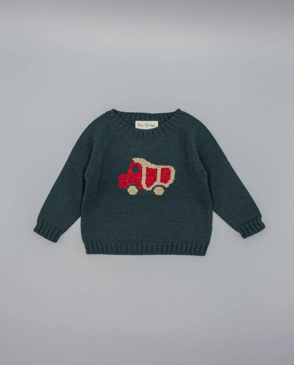 

Детский вязаный джемпер с грузовиком Fina Ejerique, зеленый