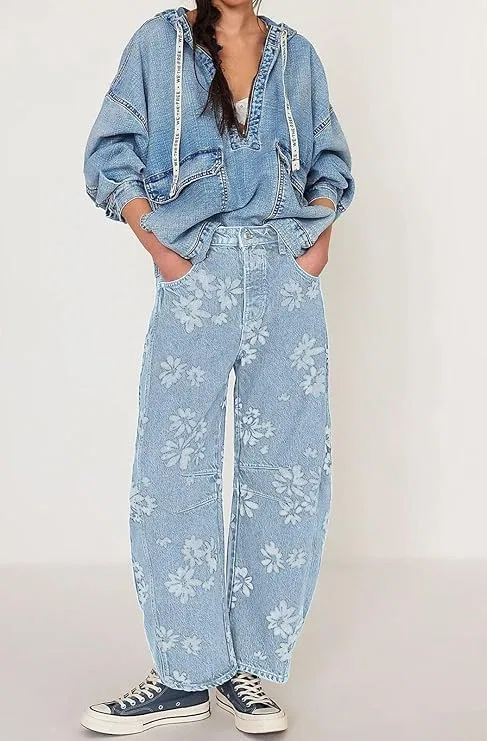 Джинсы свободные, принт, Light Blue — фото 3
