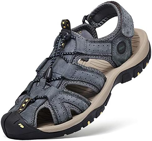 

Мужские кожаные сандалии для походов, закрытый носок, регулируемый ремешок, походная обувь для воды на открытом воздухе, черные, серые, коричневые, спортивные пляжные сандалии с закрытым носком и регулируемыми ремешками Generic