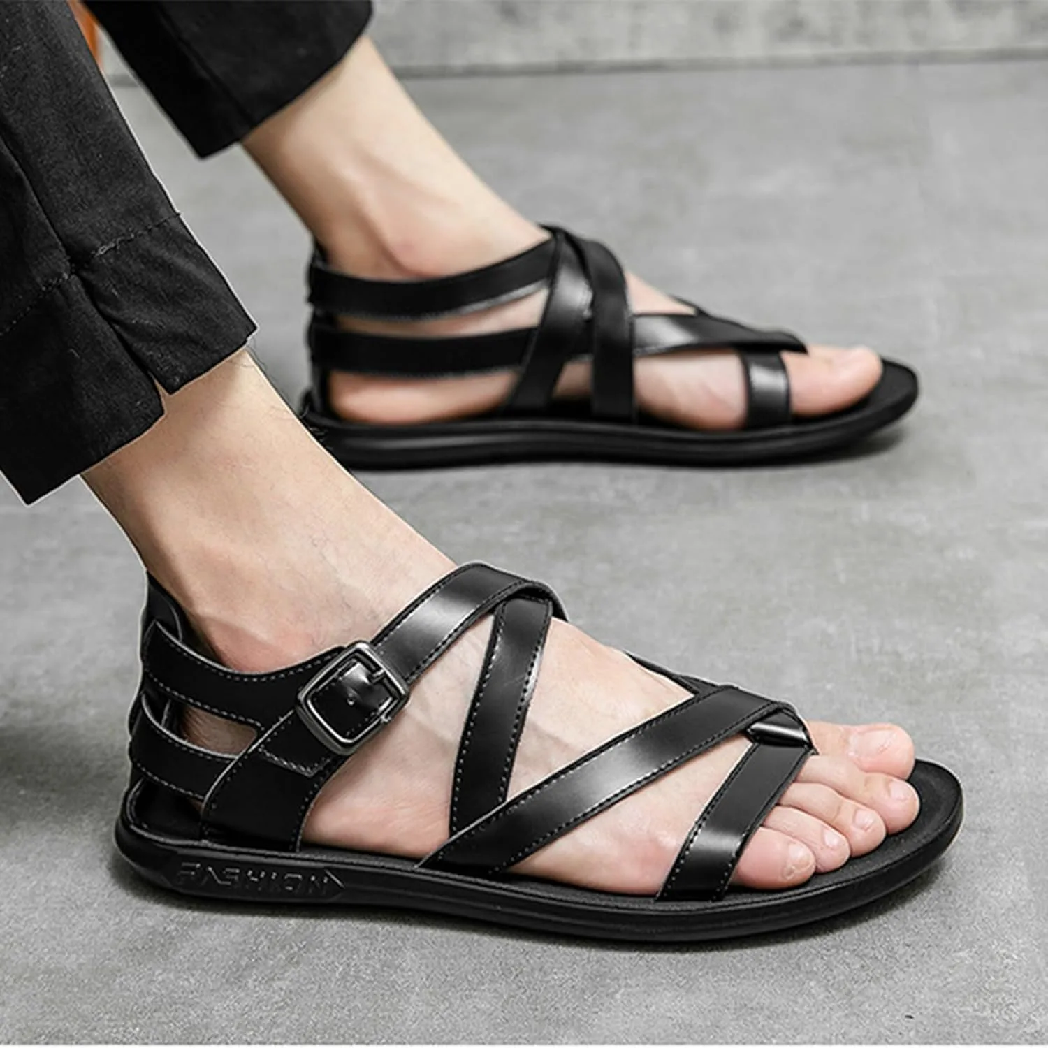 Mens Slippers with Orthopedic Bunion Corrector,Roman Ring Toe Non-Slip Hallux Valgus Flip Flops,Comfy Arch Support Сандалии WCXTY, черный — фото 4
