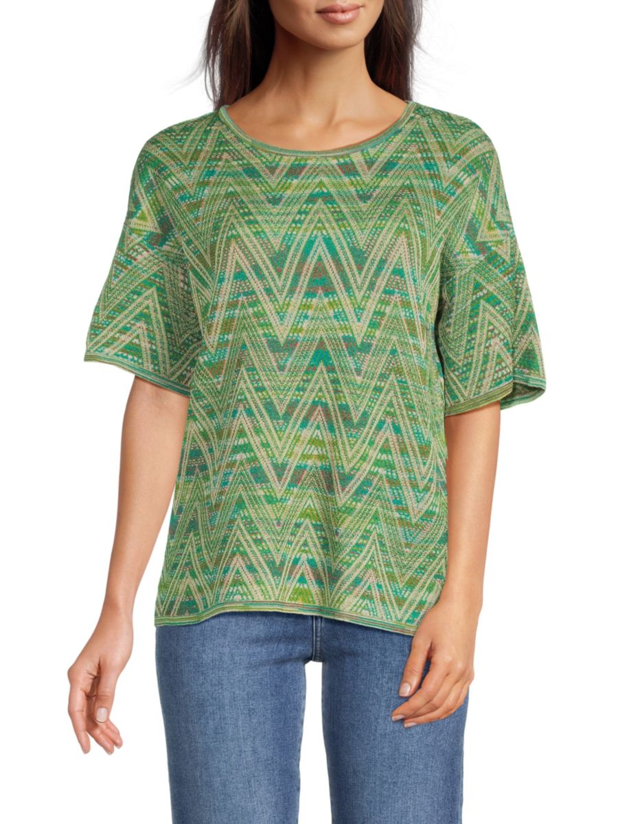 

Футболка из шерстяной смеси с шевронным металликом M Missoni, зеленый