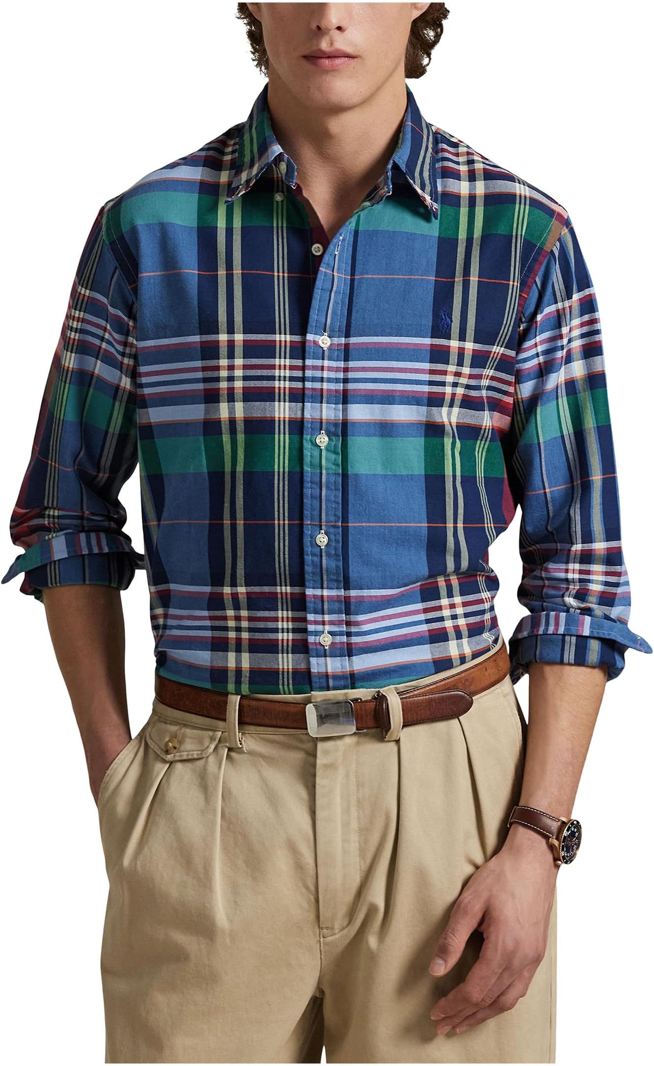 

Поло Polo Ralph Lauren Classic Fit Plaid Oxford Shirt, цвет Blue Red Multi