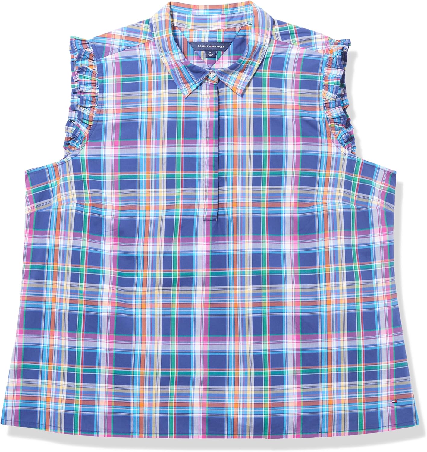 

Женский спортивный топ Tommy Hilfiger без рукавов с оборками в клетку, Blue Multi