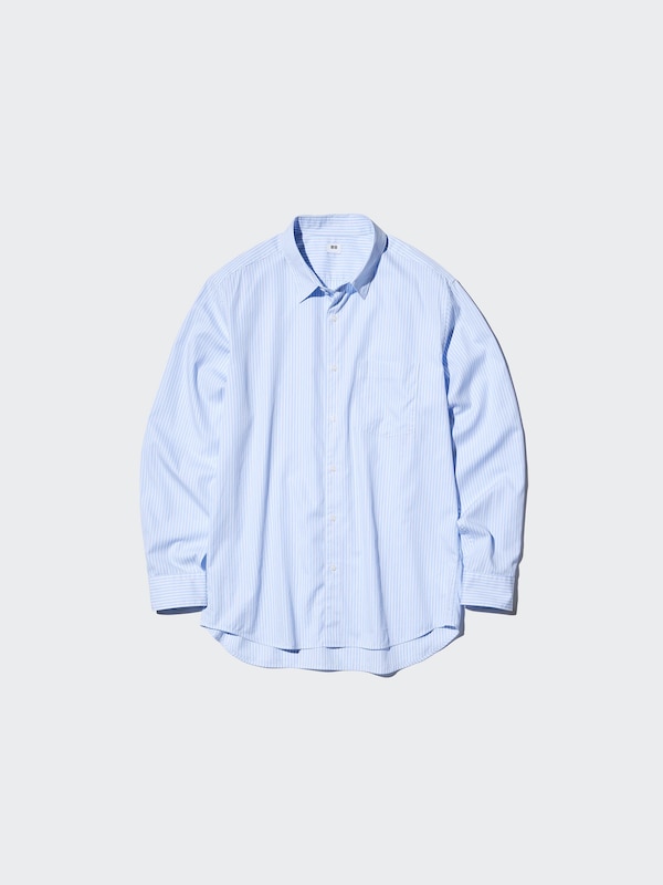 Рубашка regular fit из поплина (в полоску) Uniqlo, 60 light blue — фото 4