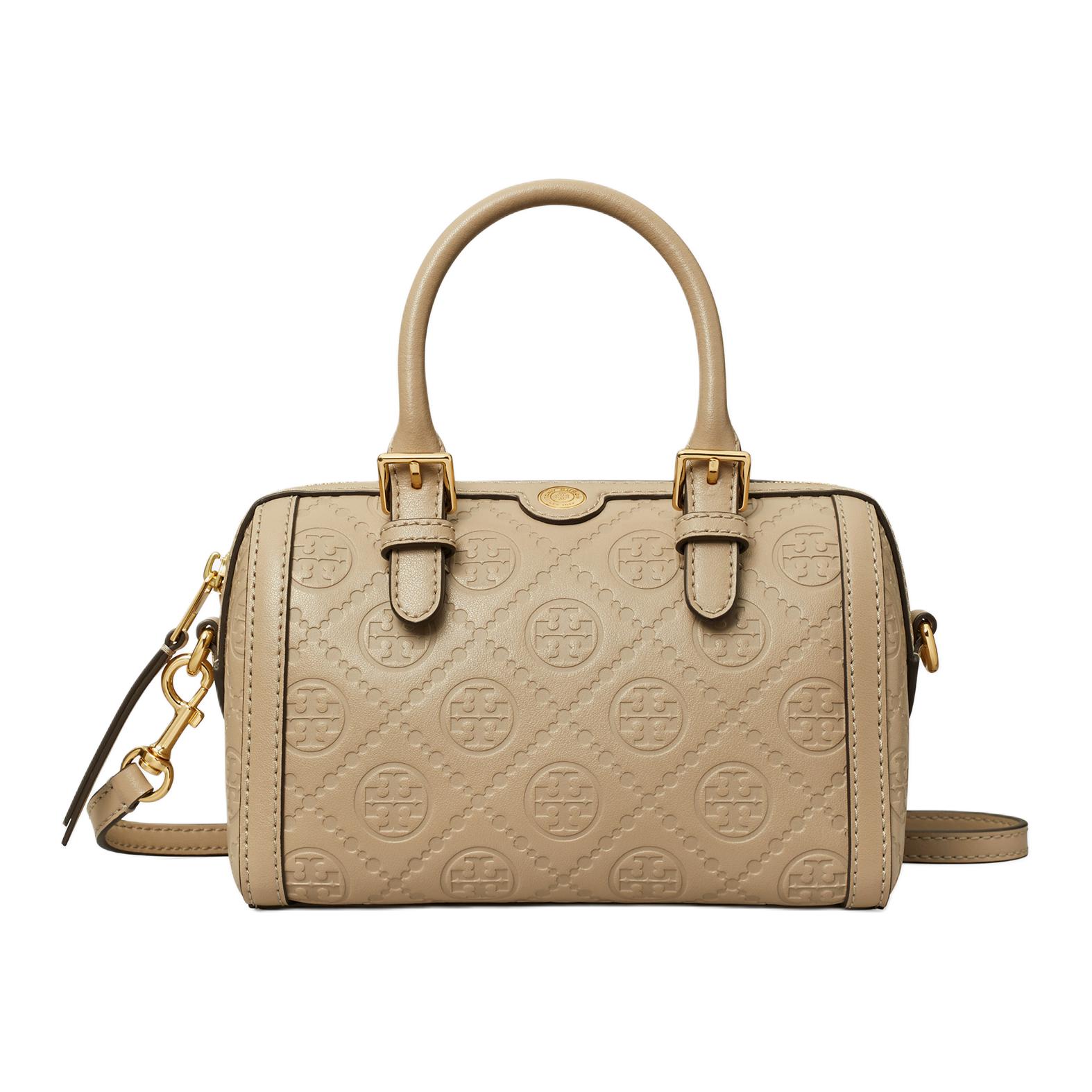 

T Monogram Кожаная Бочкообразная Сумка Через Плечо Мини Женская Терракотовая Серая TORY BURCH