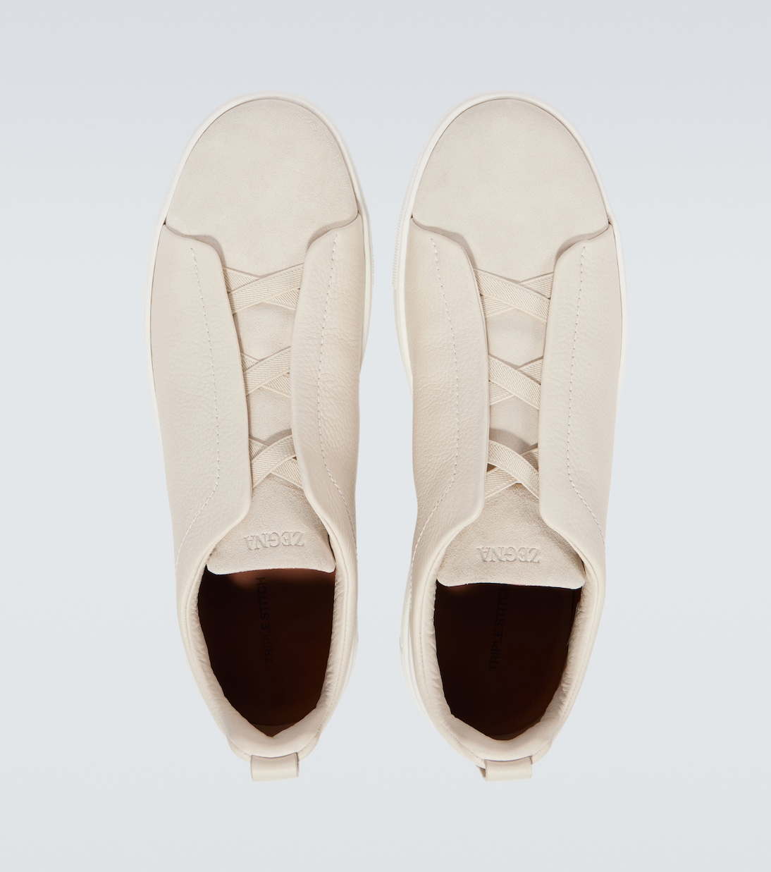 Кроссовки из кожи с тройной строчкой Zegna, Bianco Zegna — фото 4