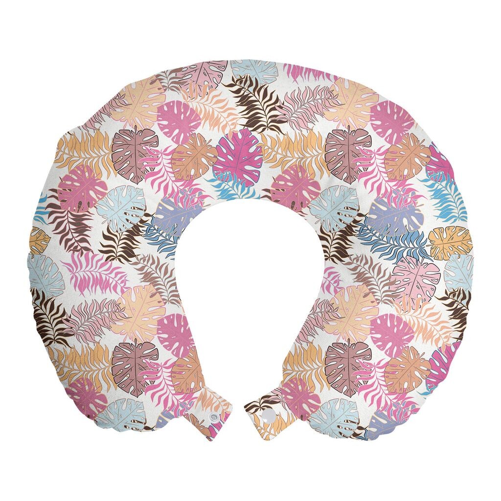 

ABAKUHAUS Philodendron Travel Подушка для шеи, каракули с разноцветными листьями, пенопластовые дорожные принадлежности для самолета и автомобиля, 30x30 см, разноцветные