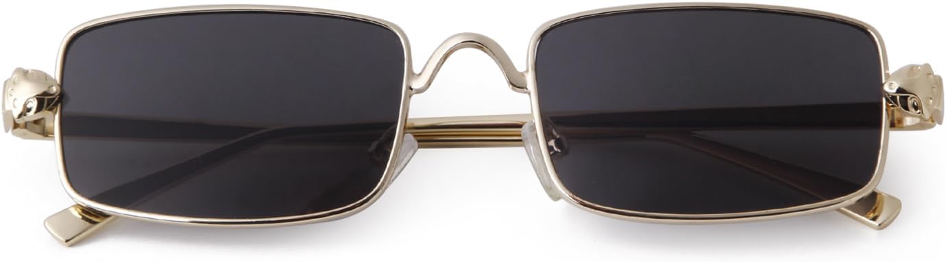 

Прямоугольные узкие солнцезащитные очки в стиле 90-х для женщин и мужчин, классические винтажные солнцезащитные очки в тонкой металлической оправе, квадратные очки в стиле Y2K PEGH, Gold/Grey