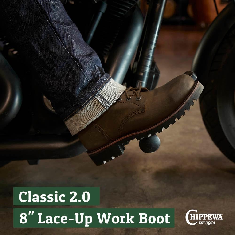 Ботинки Chippewa Classic 2.0 с шнуровкой, 20 см, из кожи- маслобензоустойчивые и противоскользящие ботинки для мужчин- кожаная обувь для лесорубов- кожа полного слоя- EH сертификация с ортопедической стелькой- обеспечивает стабильность, шоколадн... — фото 2