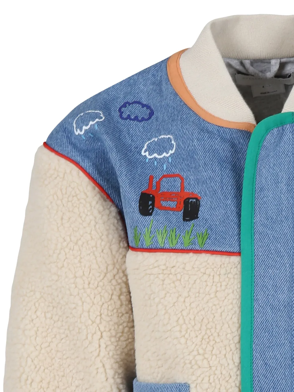 Куртка из искусственного меха с джинсовой отделкой Stella McCartney Kids, нейтральный — фото 3