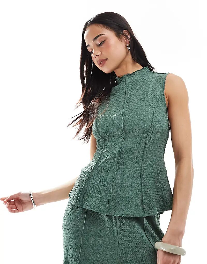 

Топ с текстурной отделкой швов из джерси Vero Moda в сосновом зеленом цвете