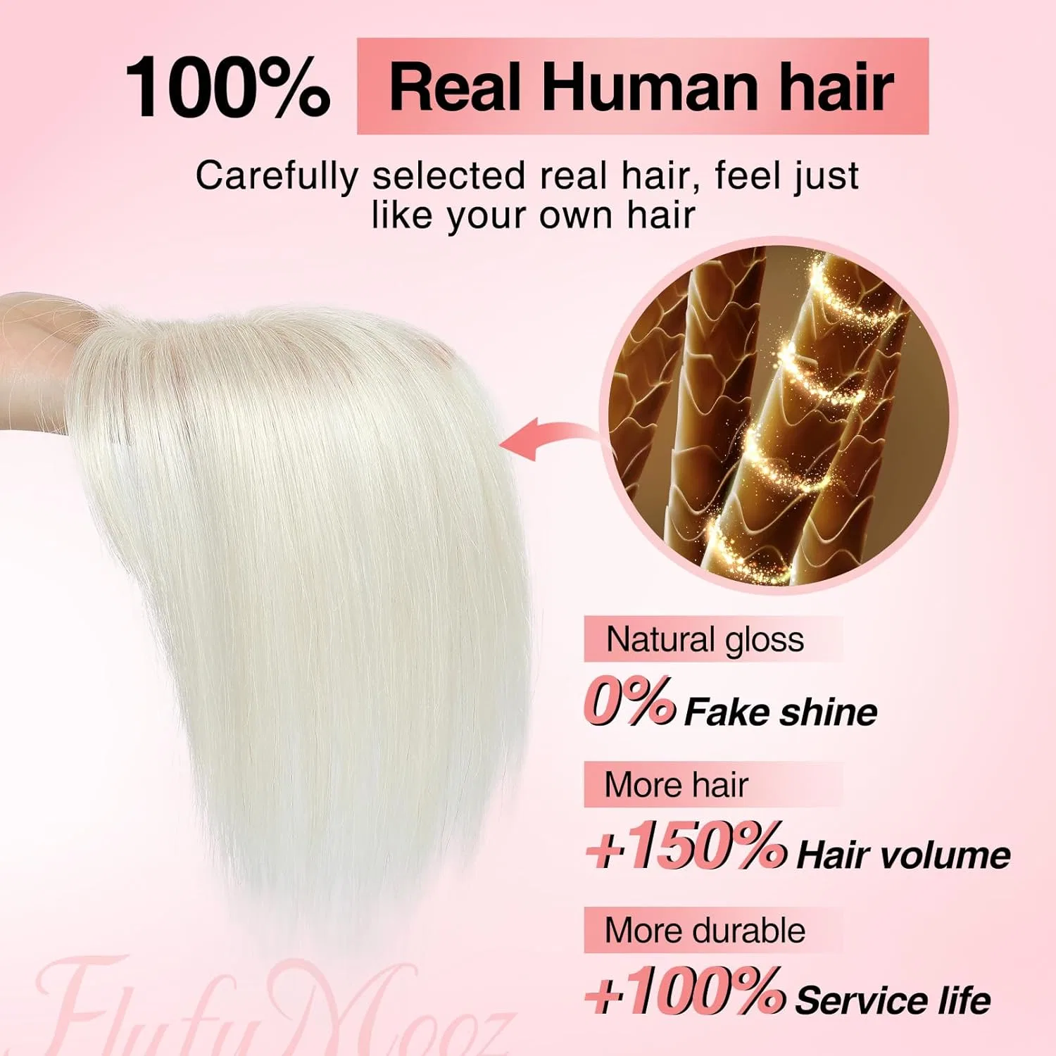 Накладка для волос из натуральных волос «Flufymooz» Flufymooz, White Blonde — фото 2