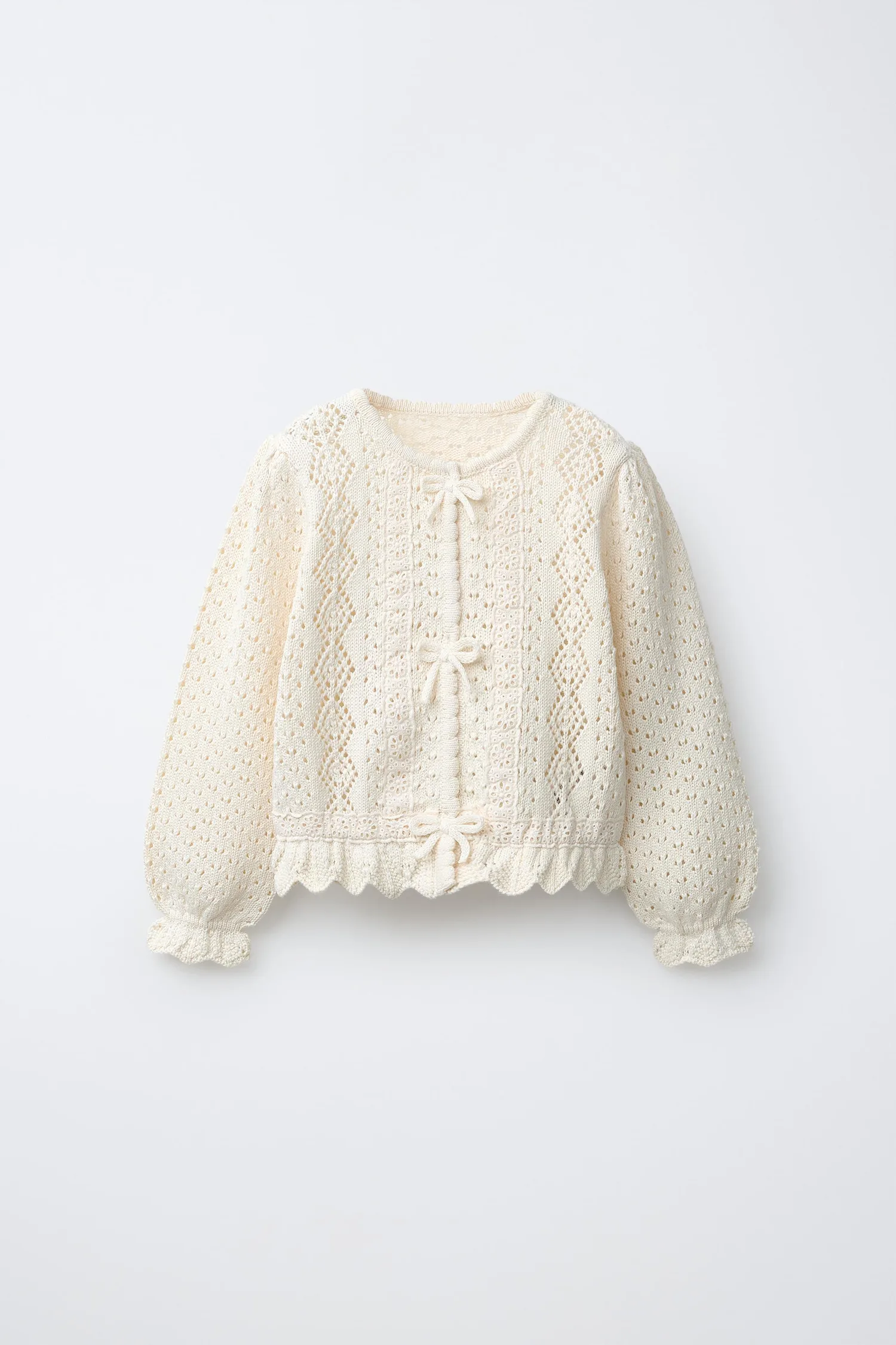 Вязаный кардиган с кружевом Zara, экрю