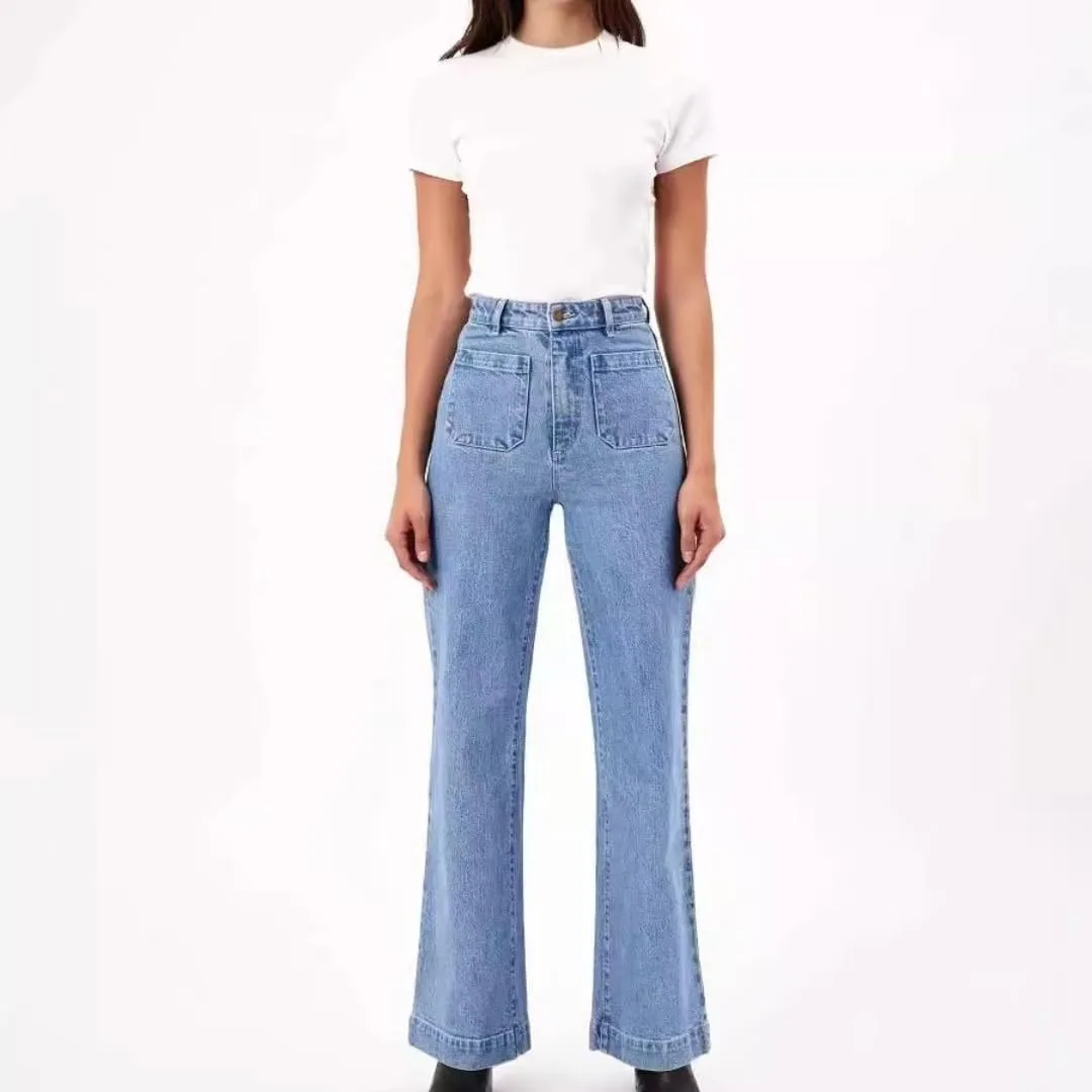 Женские джинсы Wide Leg, High Waisted, Stretchy, Straight Leg — фото 3