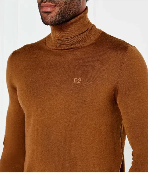 Шерстяная водолазка regular fit Dsquared2, коричневый — фото 4