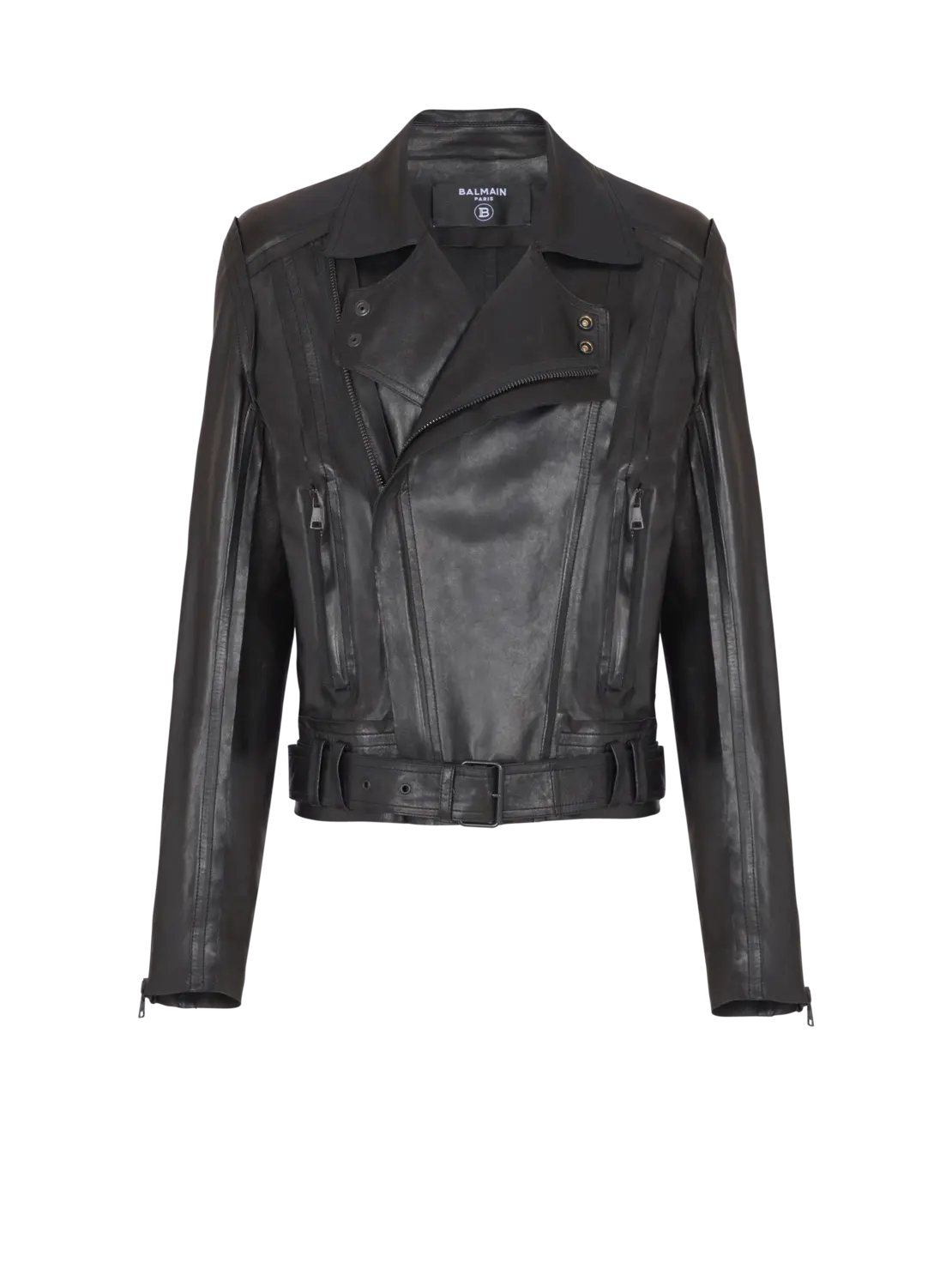 

Легкая косуха из ягнячьей кожи Balmain, черный