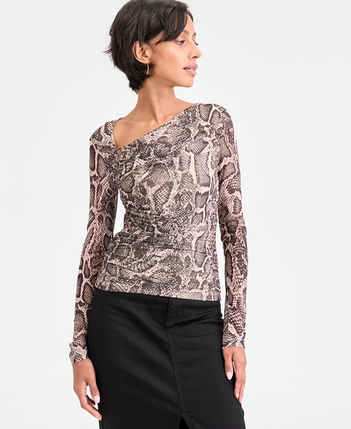 

Женский топ Bernardette с асимметричным вырезом и длинными рукавами Guess, загар/бежевый