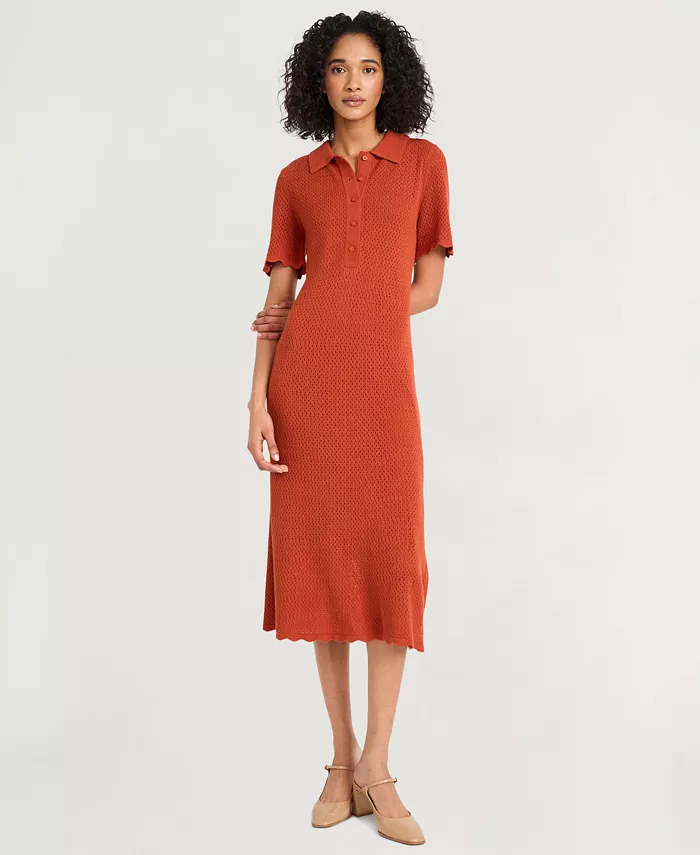 

Женское однотонное платье миди с воротником Luxely