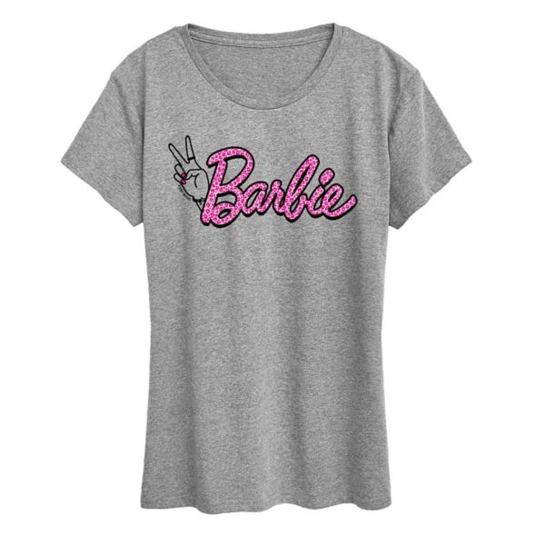 

Женская розовая футболка с леопардовым принтом и логотипом Barbie, серый