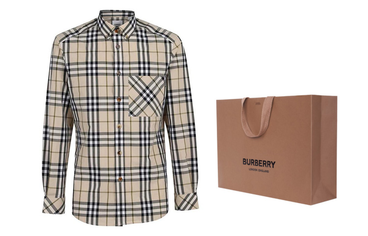 Рубашка Burberry Проверь Стретч Поплин Длинный Рукав, Umber — фото 3