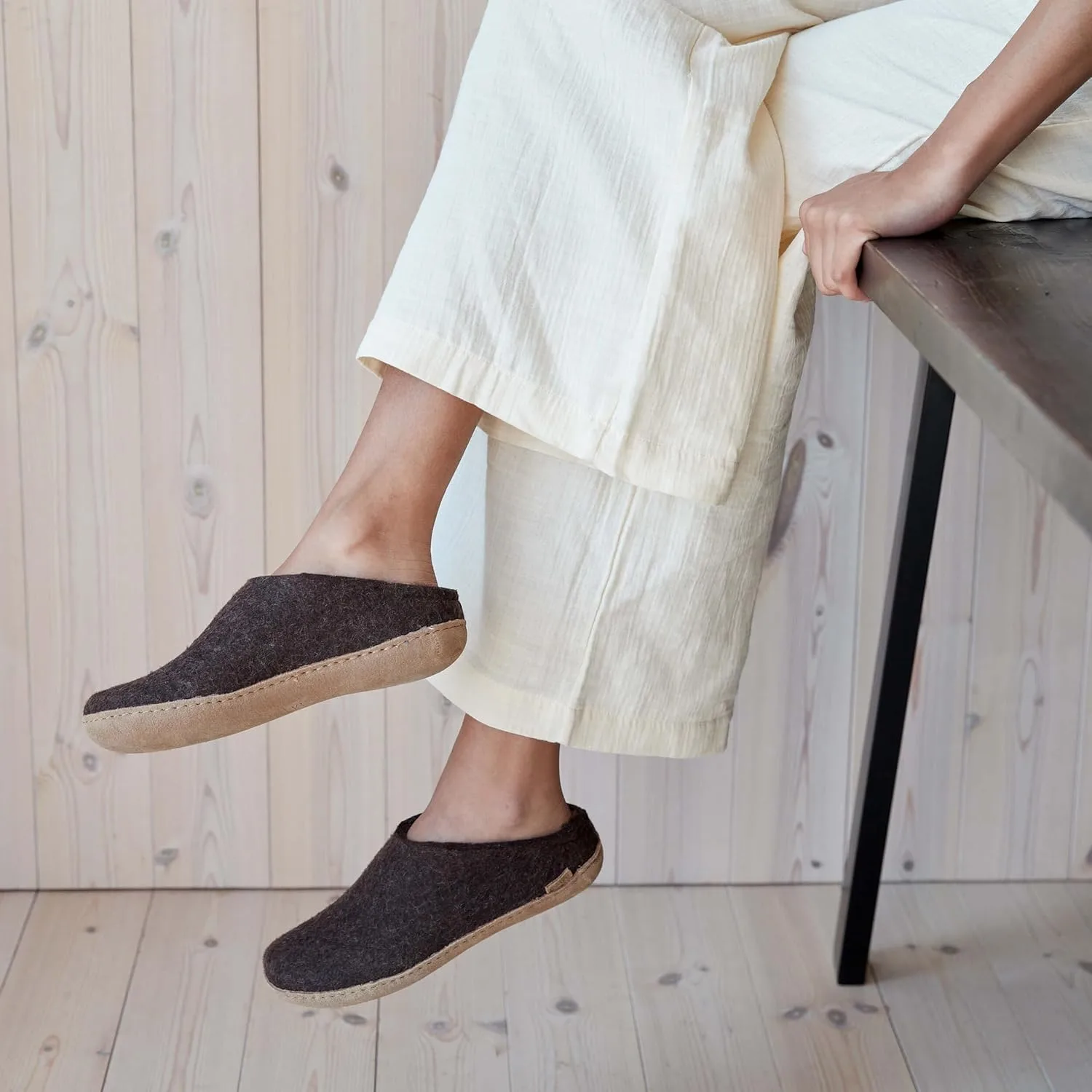 Войлочные тапочки Glerups dk B, унисекс, для взрослых, модель Hut Shoes, кожаная подошва, коричневый — фото 2
