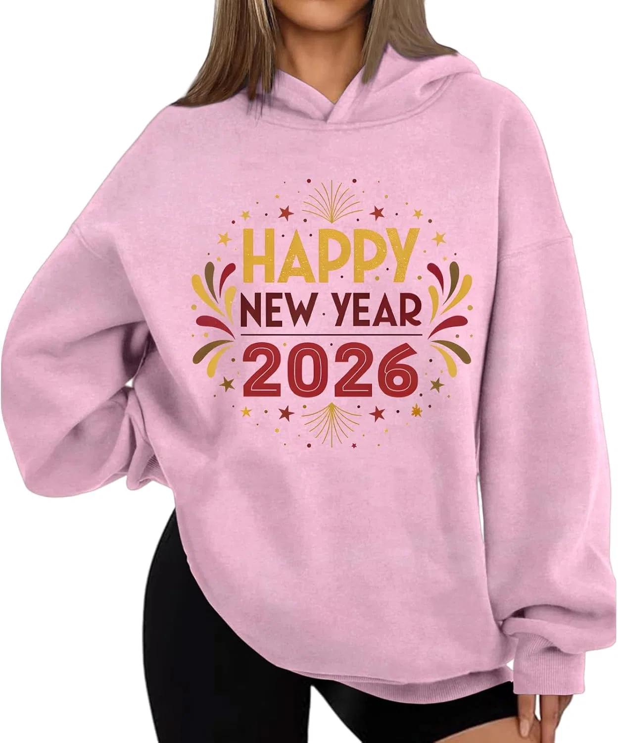 Худи женское с принтом Happy New Year 2026, Light Pink, оверсайз