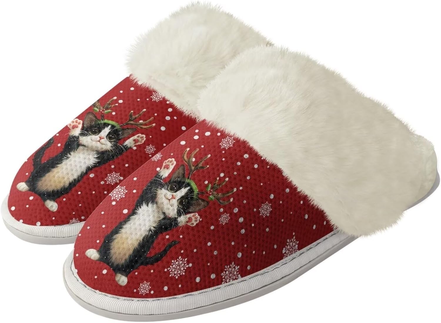 

Тапочки Srengjodk из фланелевой хлопковой ткани с меховой окантовкой, домашние тапочки без задника, тапочки для женщин и мужчин, размер 36-47, Cute Cat Print