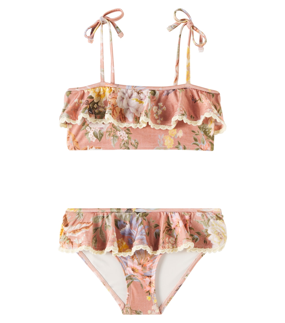 

Бикини с цветочным принтом и кружевной отделкой из таллоу Zimmermann Kids, Pink Multi Floral