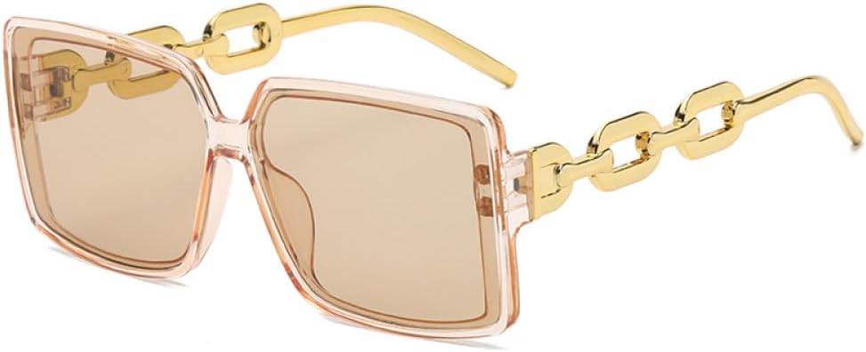 

Квадратные солнцезащитные очки в крупной оправе для уличной фотографии, модные ретро-очки с цепочкой и зеркальными дужками, женские солнцезащитные очки MTZJH, Gold Champagne