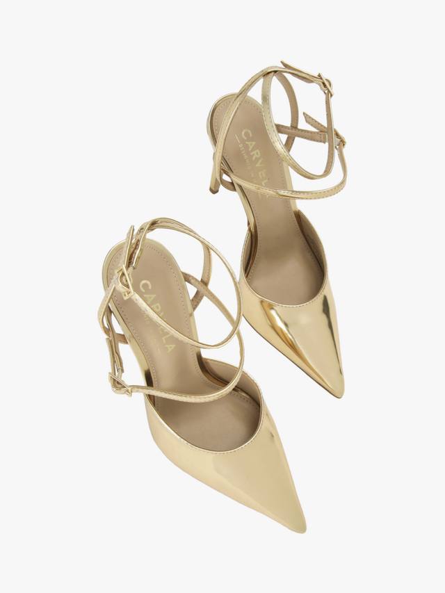 Eterno металлические босоножки на каблуке с тонкими ремешками Carvela, Gold — фото 2