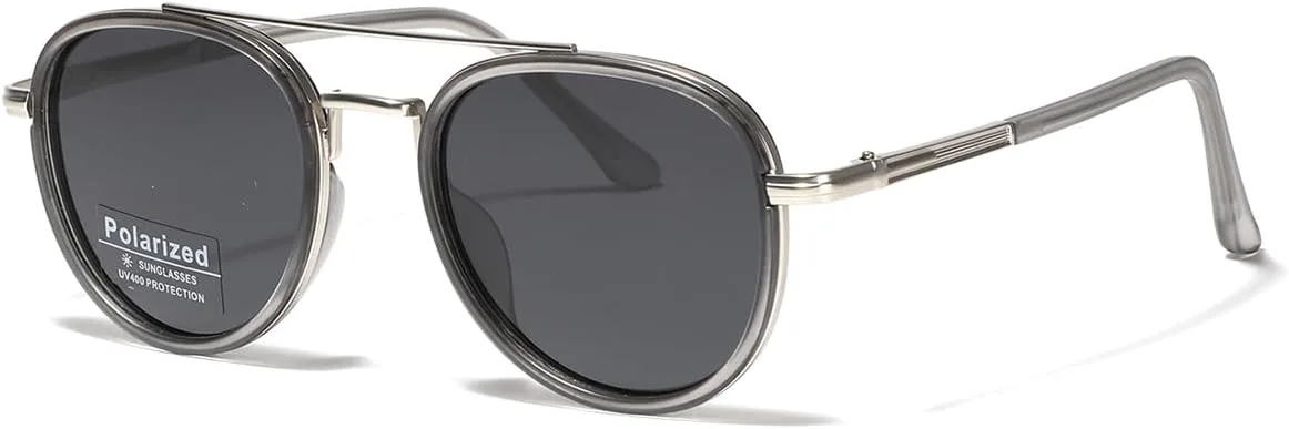 

Солнцезащитные очки с двойной перемычкой, круглые, металлические, унисекс, поляризованные, TR90, солнцезащитные очки для вождения weiyuchen, Gray Silver Frame