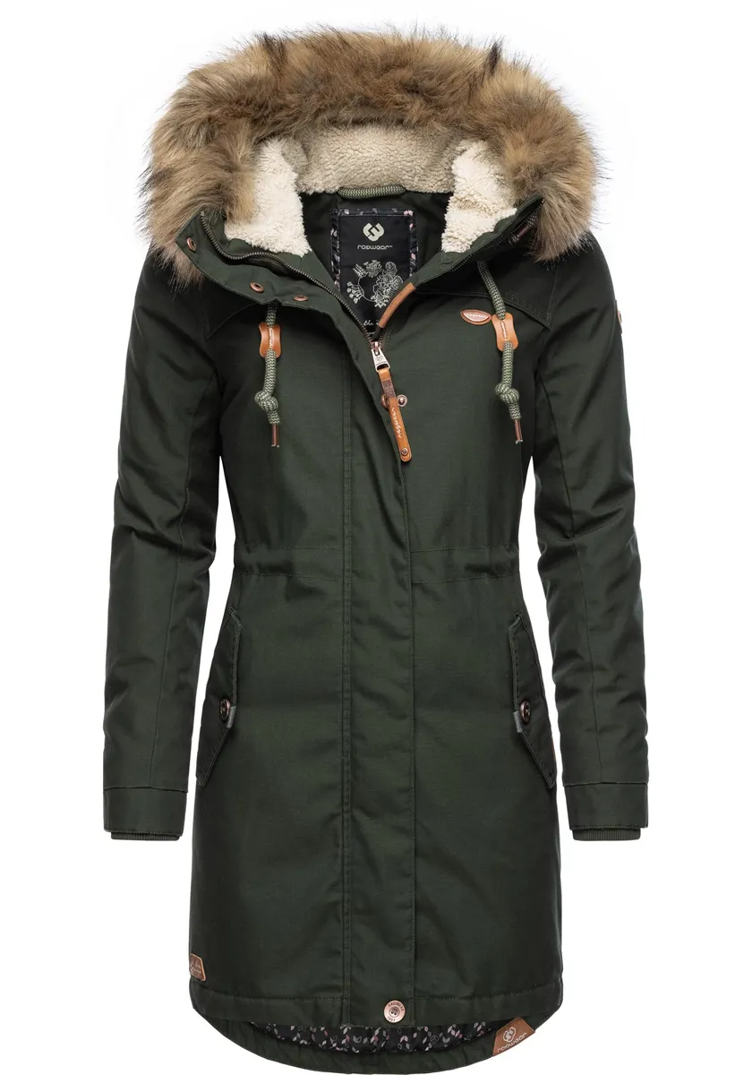 

Зимняя куртка Ragwear "Tawny" с капюшоном, стильная зимняя парка с большим капюшоном и воротником из искусственного меха, зеленый