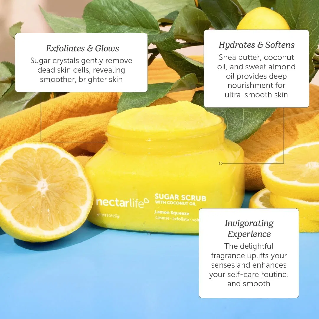 Скраб для тела сахарный отшелушивающий Nectar Bath Treats с маслом ши и кокосовым маслом 226 г, лимон — фото 2