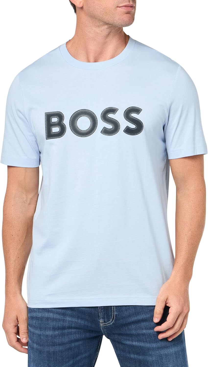 

Мужская футболка BOSS с круглым вырезом и контурным логотипом, Kentucky Blue, Синий, Мужская футболка BOSS с круглым вырезом и контурным логотипом, Kentucky Blue
