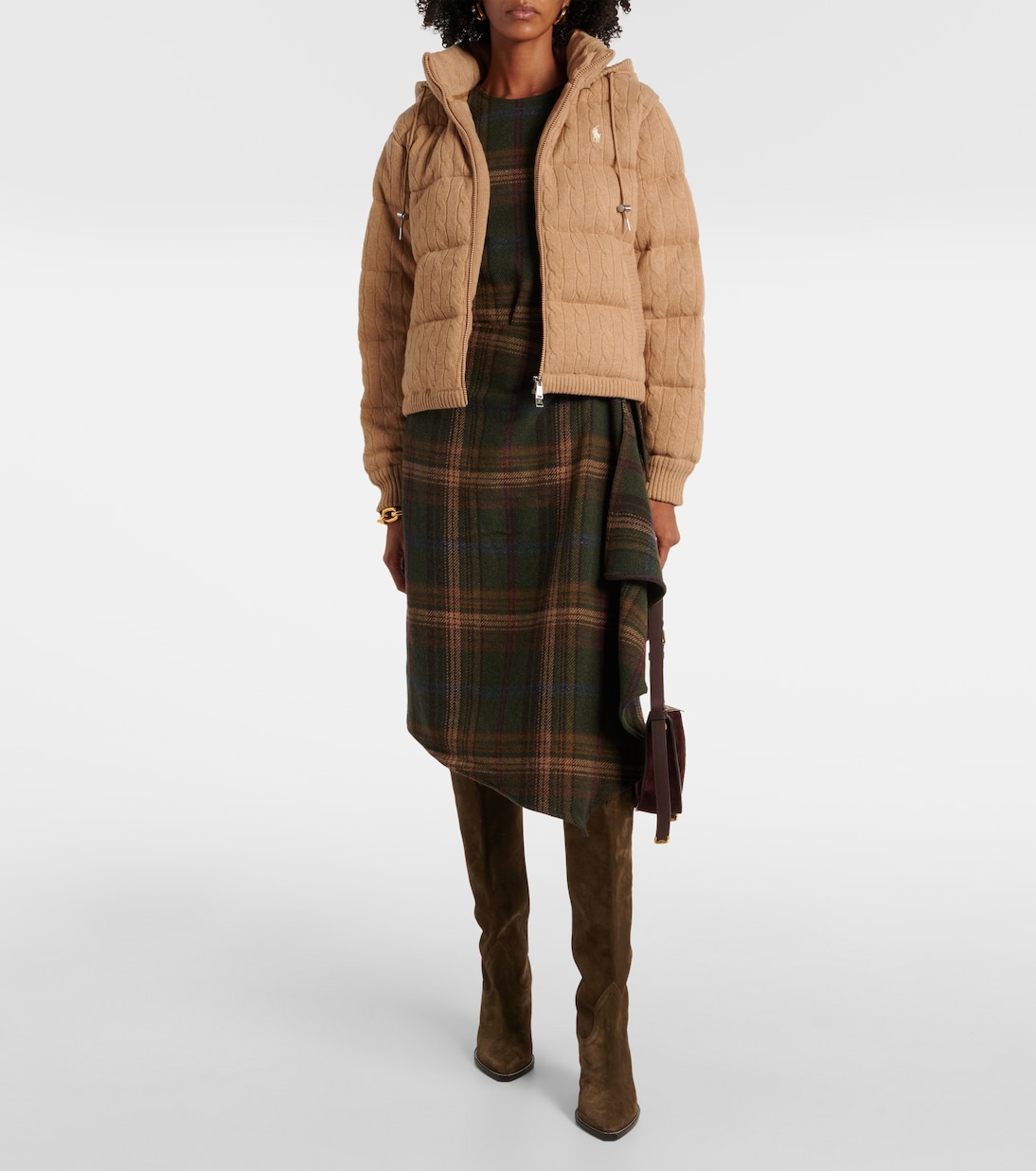 Кашемировая и шерстяная пуховая куртка с узором «косичка» Polo Ralph Lauren, Collection Camel Melange — фото 2