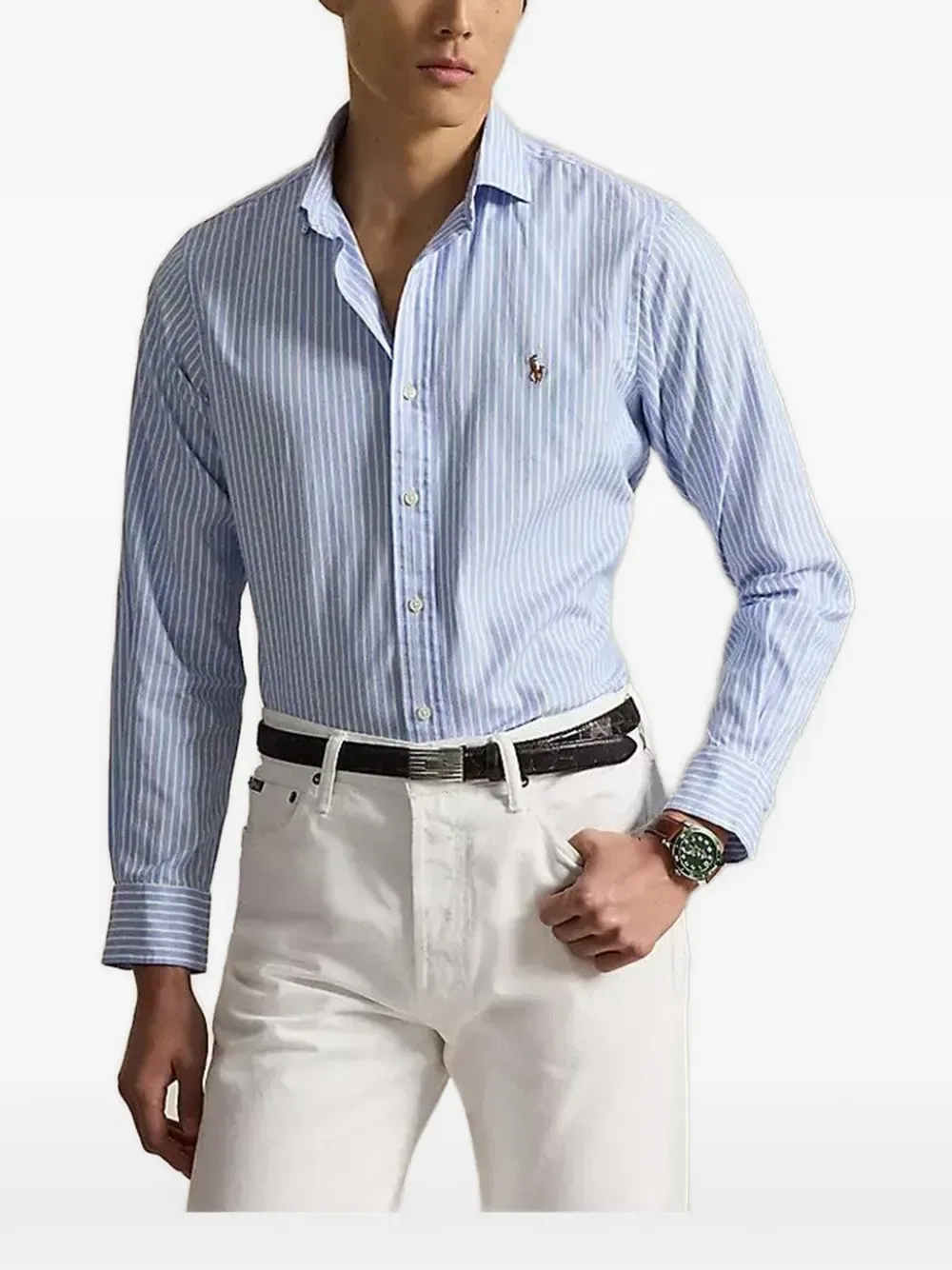Рубашка с полосатым логотипом на груди Polo Ralph Lauren, синий