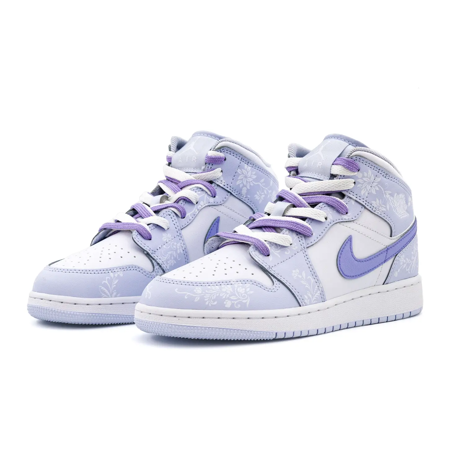 Jordan Air 1 нескользящие износостойкие высокие детские баскетбольные кроссовки White Purple для подростков — фото 4
