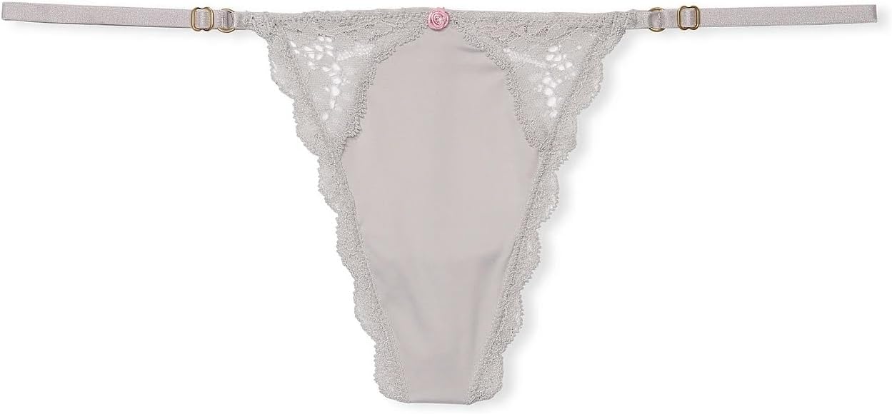 Трусики V-стринг Victoria's Secret с кружевной отделкой, гладкие, регулируемые, серые, мягкие, тянущиеся, комфортные, новые, Gray — фото 3