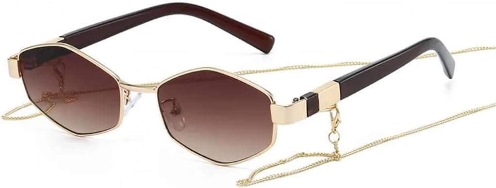 

Роскошные солнцезащитные очки с градиентным многоугольным рисунком для женщин, с оригинальными дужками и цепочкой, а также повседневные солнцезащитные очки для мужчин с защитой от УФ-излучения UV400 TVTBBVV, Golden Tea