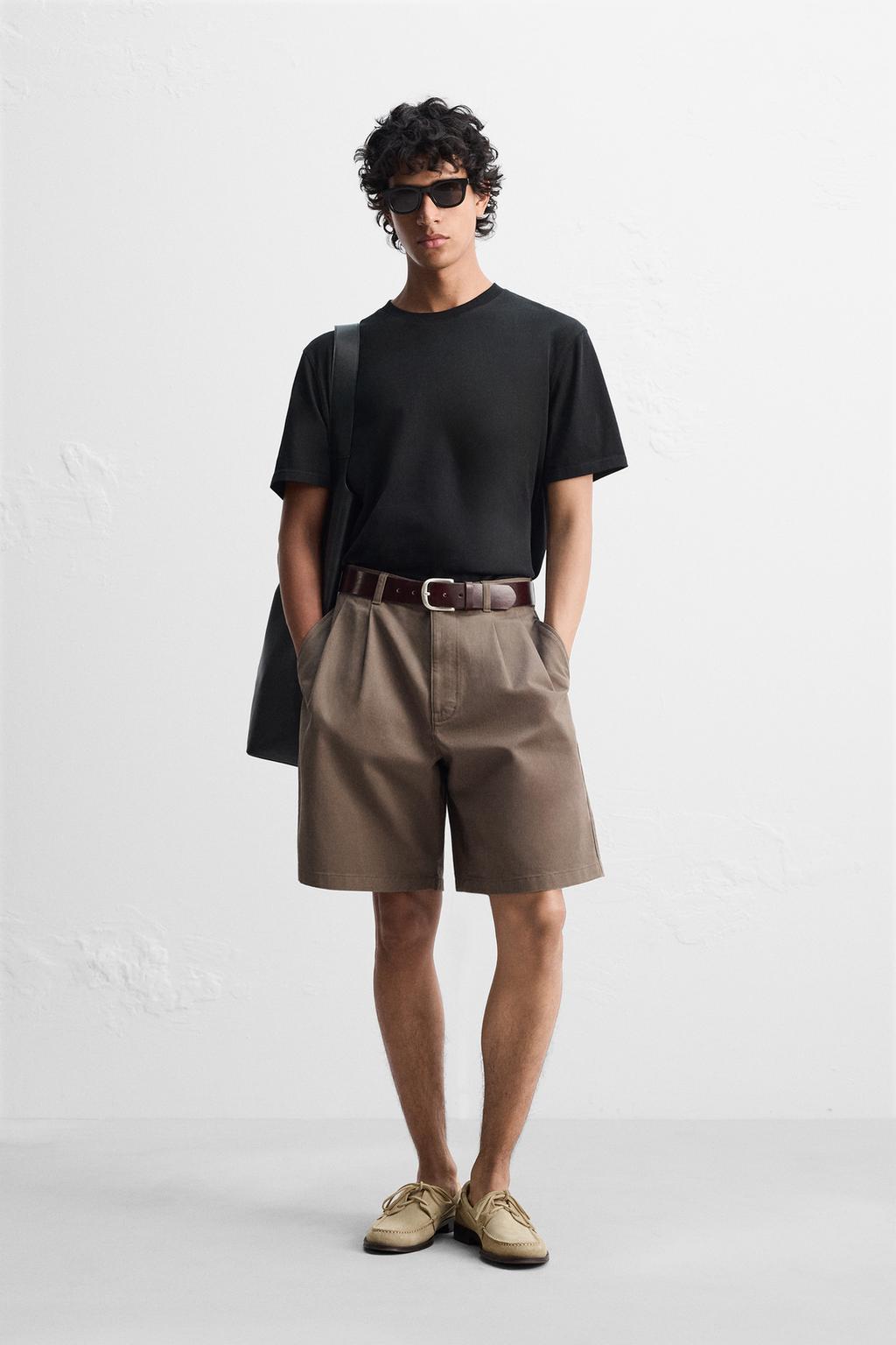

Приталенная футболка среднего веса ZARA, черный