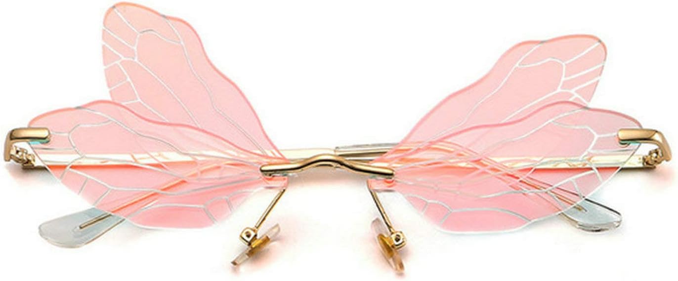 

COTIA/Модные солнцезащитные очки без оправы с изображением крыла стрекозы для женщин, винтажные, с прозрачными линзами цвета океана, мужские солнцезащитные очки розового и желтого цвета, Red Transparent